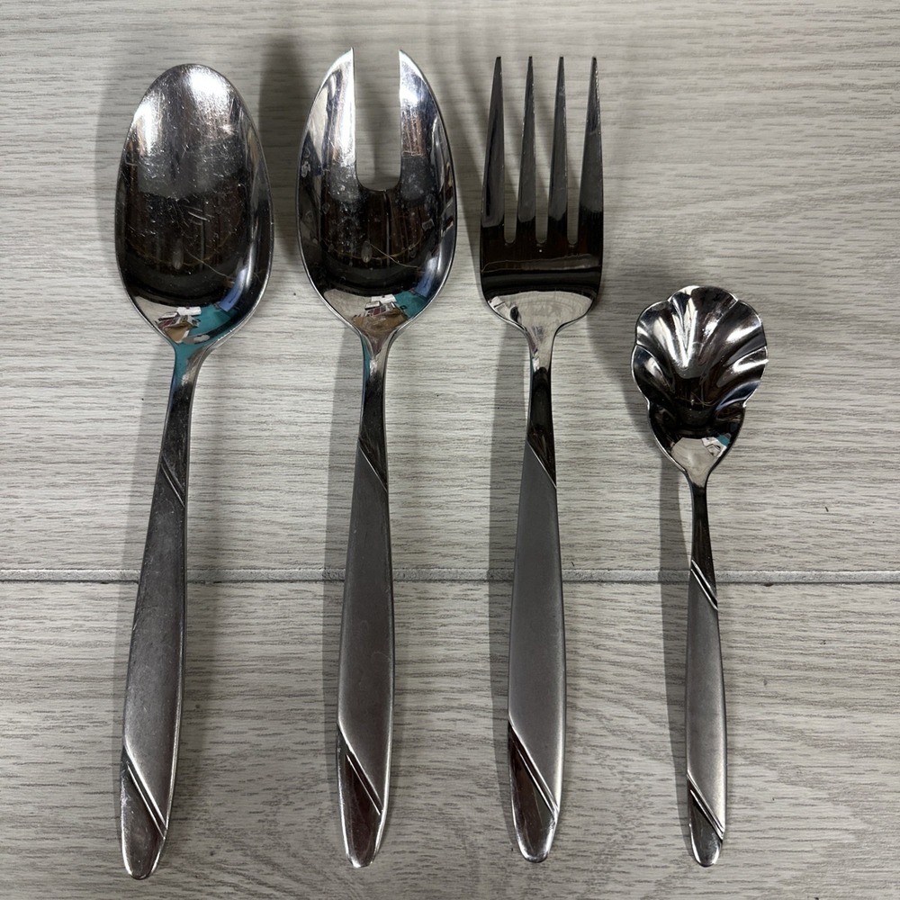 Oneida Risotto Stainless Flatware 4PC Shiny /Satin Silver Retired Serving Pieces